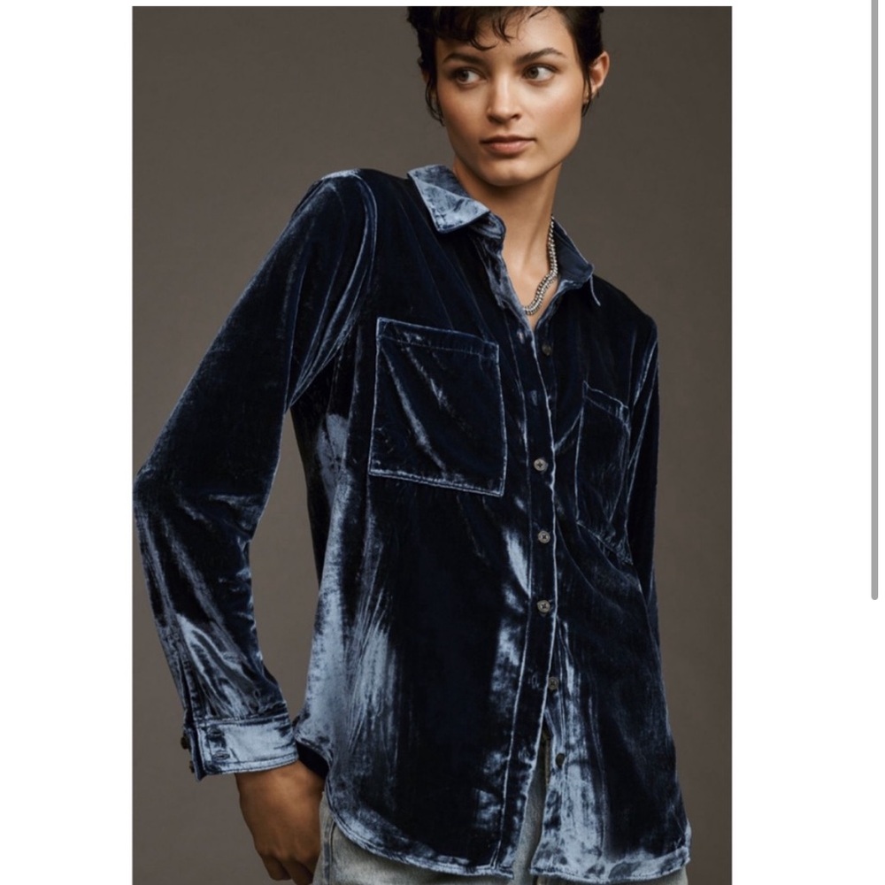 Anthropologie Hadley Relaxed Buttondown Shirt navy xs - Picture 2 of 2